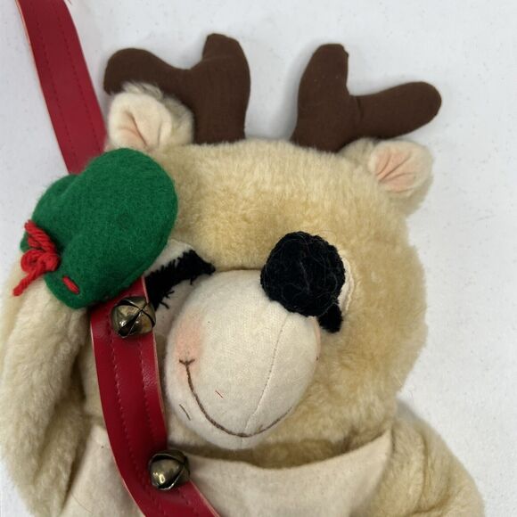Vintage Stocking Hallmark 1982 Stuffables Christmas Reindeer Plush Bells Beige - Picture 3 of 10